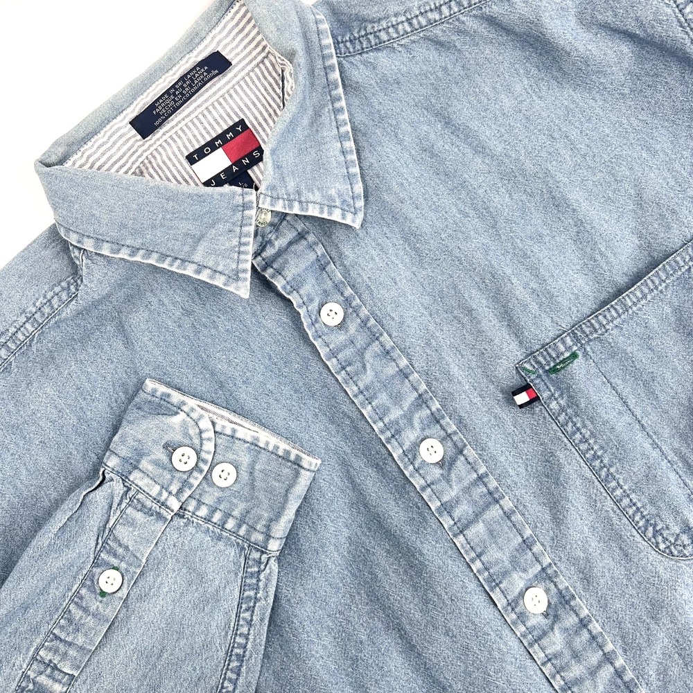 TOMMY HILFIGER Men's Sz L Vintage Lightweight Denim Long-Sleeve Button-Up Shirt